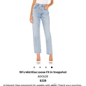 Agolde Blue Straight Leg Jeans High-Rise Vintage